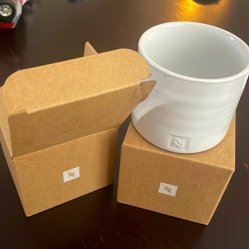 New!  Nespresso Set of Two Stoneware Tea Light Candle Holders - White